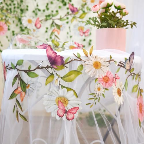 SUNBEAUTY 13FT Wildflower Garland Butterfly Daisy Banner Flower Garlands - color: Pet Flowers - Pink