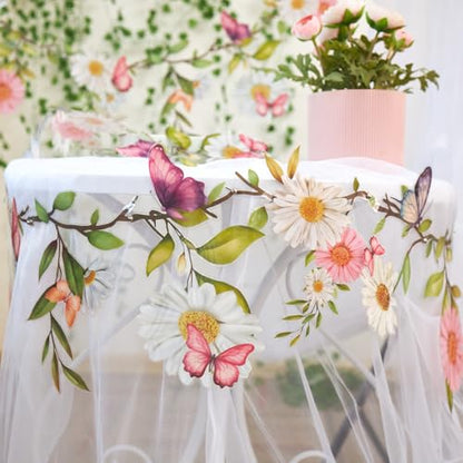 SUNBEAUTY 13FT Wildflower Garland Butterfly Daisy Banner Flower Garlands - color: Pet Flowers - Pink