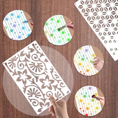 Yazhiji 8PCS Geometric Stencils for Painting, Reusable Large Size Geometric Painting Stencils Abstract Layering Stencil for Painting on Wood Canvas Furniture Wall Floor Decor Drawing DIY Art Supplies - style: Geometric-2