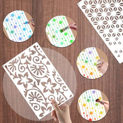 Yazhiji 8PCS Geometric Stencils for Painting, Reusable Large Size Geometric Painting Stencils Abstract Layering Stencil for Painting on Wood Canvas Furniture Wall Floor Decor Drawing DIY Art Supplies - style: Geometric-2