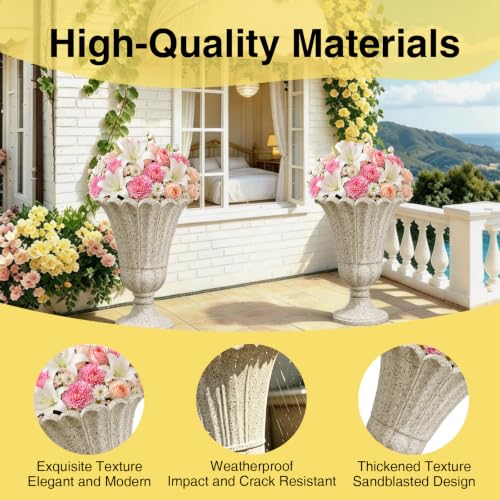 NicBex 24" Tall Urn Planters for Outdoor Plants Set of 2 - Beige Petal - color: Beige - Colorful
