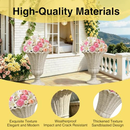 NicBex 24" Tall Urn Planters for Outdoor Plants Set of 2 - Beige Petal - color: Beige - Colorful