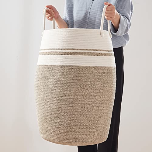 OIAHOMY 105L Laundry Hamper Woven Cotton Rope Large Clothes Hamper Brown - color: Yellow variegated