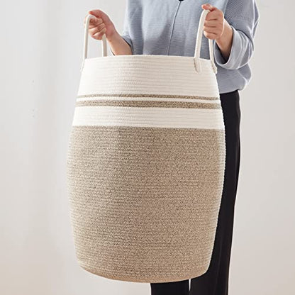 OIAHOMY 105L Laundry Hamper Woven Cotton Rope Large Clothes Hamper Brown - color: Yellow variegated