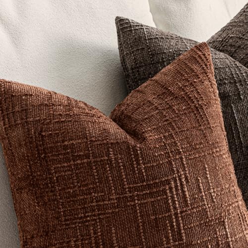MIULEE Chenille Textured Fall Throw Pillow Covers Terracotta 16x16 - color: Terracotta, size: 16" x 16" (Pack of 2)