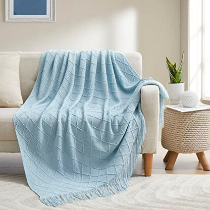 Acrylic Knitted Throw Blanket, 50 x 60 Inches, Light Blue - color: Light Blue