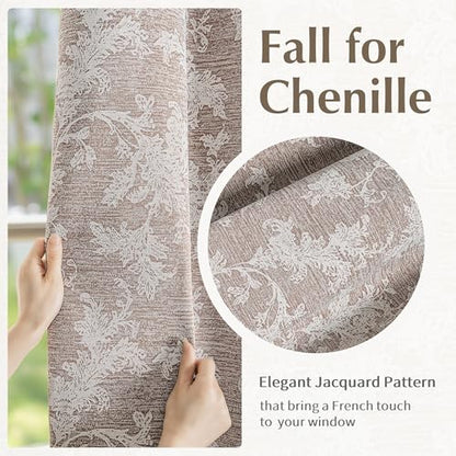 FMFUNCTEX Rust Brown Floral Jacquard Blackout Curtains, 108 Inches,2 Panels - color: Rust Brown, size: 52"W x 108"L (Pack of 2)