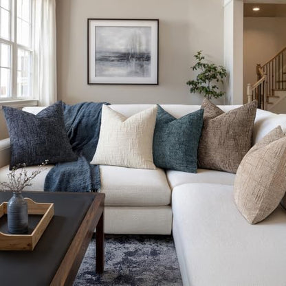 MIULEE Chenille Textured Throw Pillow Covers Blue 18x18 Set of 2 - color: Blue, size: 18" x 18" (Pack of 2)
