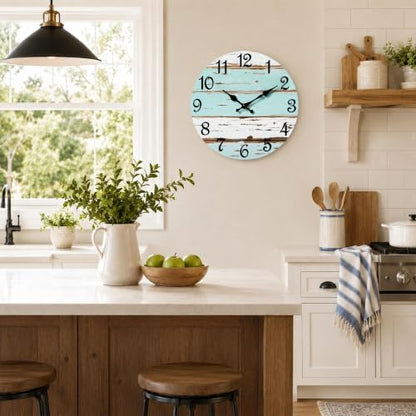 CHYLIN Wall Clock Silent Non-Ticking Battery Operated Blue White Coastal - color: C-blue White, size: 8 inch