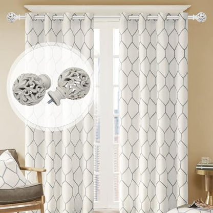 Ycolnaefllr Carved Leaf Curtain Rod, Weathered White, Adjustable 66-120" - color: Weathered white, size: 36-120"