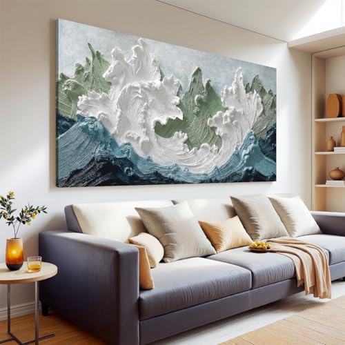 White And Green Ocean Coastal Canvas Wall Art Decor For Living Room - color: green white, size: 40"L x 20"W