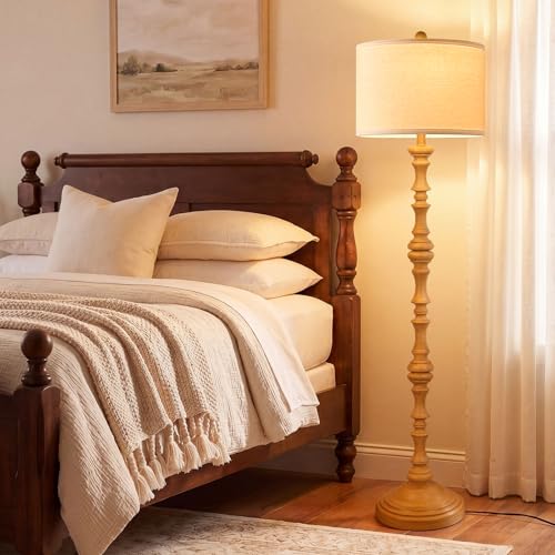 Coucrek 61" Farmhouse Floor Lamp for Living Room, Antique Wood Rustic Lamp - color: Wood