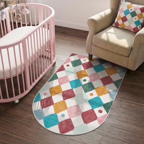 jinchan 3x5 Washable Kids Rug Colorful Study Corner Arch Chair Mat Confetti - color: Diamond Confetti, size: 3' x 4'6" (U-Shape)