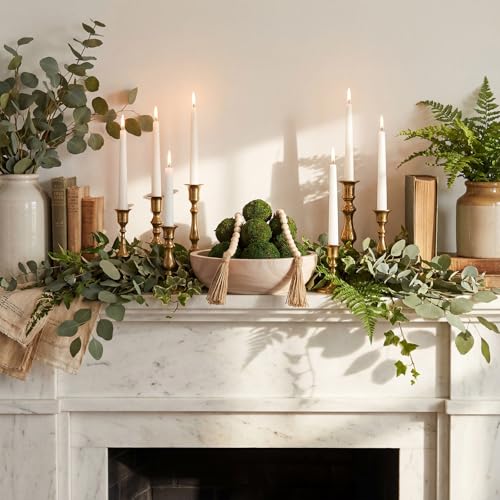 SiliFine 14 Pcs Rustic Table Decor Set, Wooden Bowl with Moss Balls, White - color: White