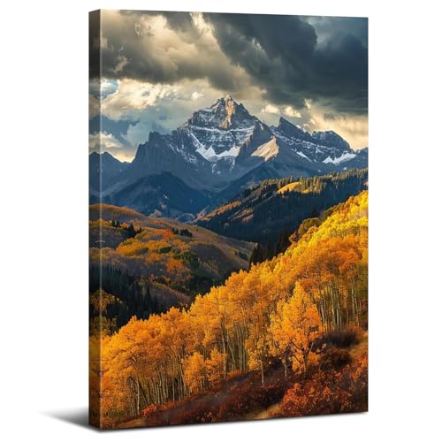 Mountain Wall Art for Living Room Autumn Forest Wall Art Nature Trees Pictures Wall Decor National Park Posters Orange Foggy Mountains Painting Woodland Artwork for Office Home Decorations 12x16" - color: Fall Forest, size: 16"L x 12"W