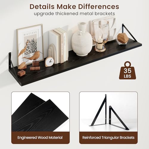 Axeman Deep Floating Shelves, 48'' x 10'' Black Wall Shelves Set of 2 - color: Black, size: 48W x 10D