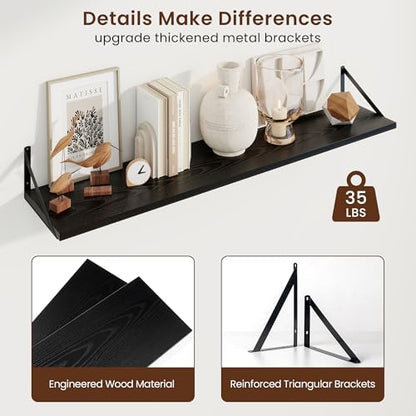 Axeman Deep Floating Shelves, 48'' x 10'' Black Wall Shelves Set of 2 - color: Black, size: 48W x 10D