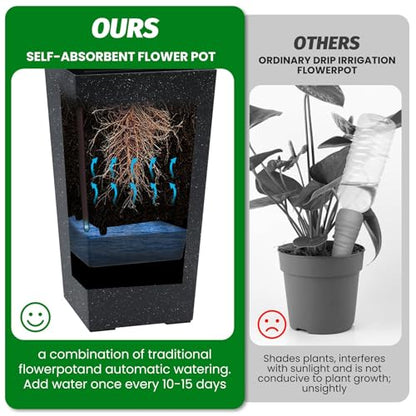 Garvee 22" Self-Watering Tall Planter with Water Level Indicator, Set of 2 - color: Black