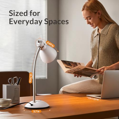 LEPOWER Metal Desk Lamp, Adjustable GooseNeck Reading Light for Bedroom - color: White