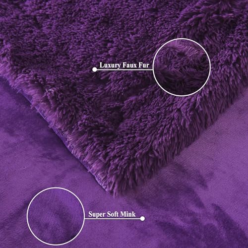 GONAAP Fuzzy Faux Fur Throw Blanket for Couch, Purple, 50"x60" - color: Purple, size: Throw(50"x60")
