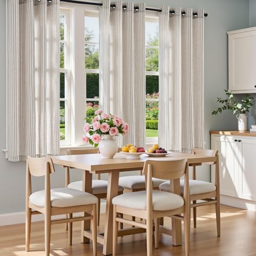 Vangao Linen Striped Curtains for Living Room Bedroom Farmhouse - color: Boxter Striped| Taupe Grey on Beige, size: 50"W x 63"L (Pack of 2)