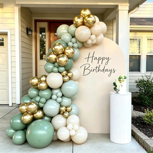 12 Inch Sage Green Gold Balloons for Safari Woodland Baby Shower Birthday - color: Sage Green White