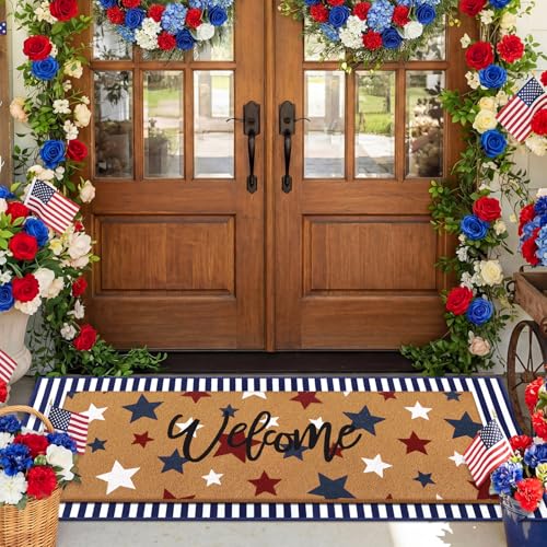 Tinideya 2 Pcs Large 4th of July Layered Doormat Patriotic Front Door Mat - color: Blue, style: 4th of July