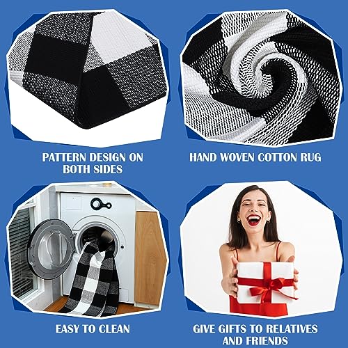Geelin 2 Pcs Layered Hello Doormat, Black and White Buffalo Plaid Rug Set - style: Hello