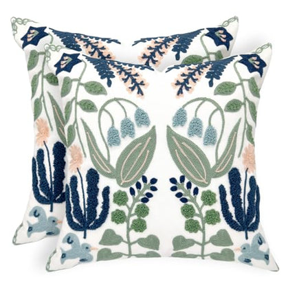 Alysheer Floral Embroidered Throw Pillow Cover 18"x 18" Set of 2 Blue Green - color: - Blue Green, size: 18" x 18" (Pack of 2)
