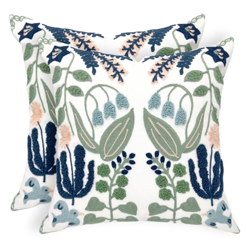 Alysheer Floral Embroidered Throw Pillow Cover 18"x 18" Set of 2 Blue Green - color: - Blue Green, size: 18" x 18" (Pack of 2)