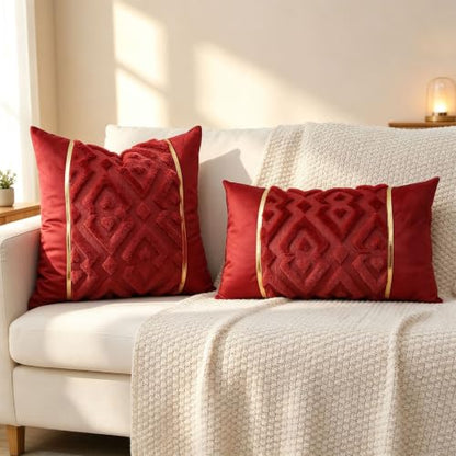Luxury Patchwork Tufted Throw Pillow Cover 20x20 Inch Set of 2 - color: Claret, size: 20" x 20" (Pack of 2)