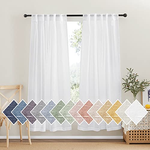 NICETOWN White Sheer Linen Curtains 72 inch Length 2 Panels, Rod Pocket & Back Tab Semi Sheer Light Filtering Linen Blend Window Drapes Privacy for Bedroom/Farmhouse, W42 x L72 - color: White, size: 42"W x 72"L (Pack of 2)