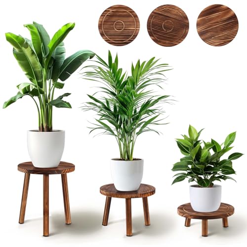 3 Pack Wooden Plant Stand Indoor, Mid-Century Modern Stool