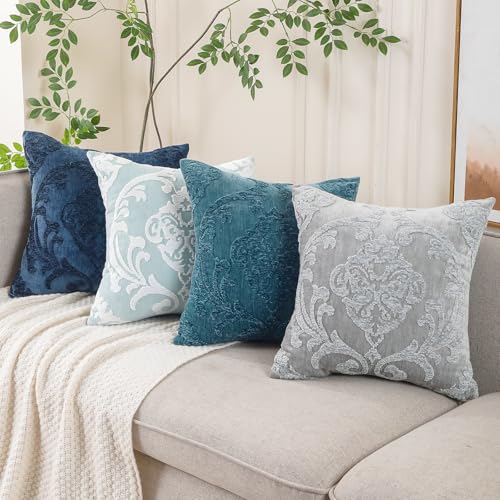 HPUK Embroidered Throw Pillow Covers 18x18 Inch, Boho Damask, Set of 2 - color: Grey-damask