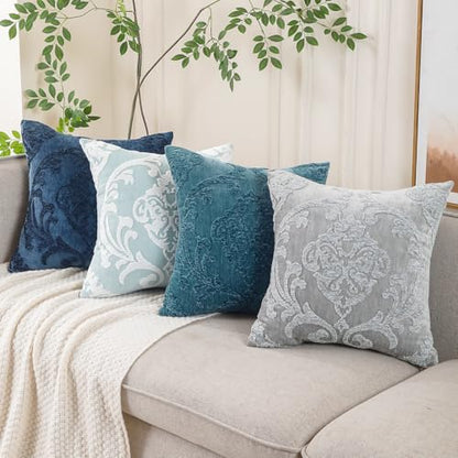 HPUK Embroidered Throw Pillow Covers 18x18 Inch, Boho Damask, Set of 2 - color: Grey-damask