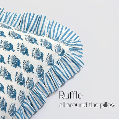 CPC Apatite Blue Block Print Ruffle Sham Pillow Cover 14x36 Inch, Pack of 1 - color: Apatite Blue, size: 36" x 14" (Pack of 1)