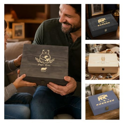 Personalized Gift for Dad or Grandpa, Engraved Wooden Family Memory Box - style: 17. Papa Bear Designs