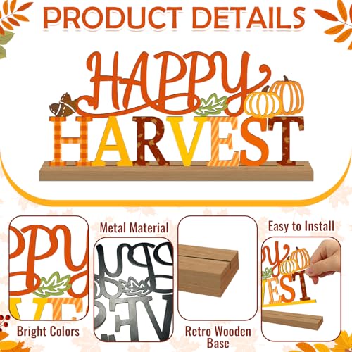 Fall Pumpkin Table Decorations Centerpiece, Metal Table Sign - style: Happy Harvest