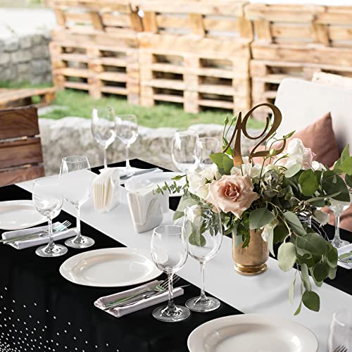 8Pack Disposable Plastic Tablecloths and Satin Table Runner Set Black and Silver Dot Tablecloth Silver Satin Table Runner for Wedding Birthday Baby Shower Anniversary Christmas New Year Party Supply - color: Black and Silver, size: 8 Pack