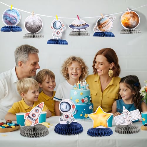 12 PCS Space Theme Party Decorations Outer Space Honeycomb Centerpieces - style: Space