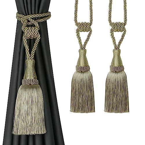 BEL AVENIR 2 Pack Tassel Curtain Tiebacks Handmade Holdbacks (Dark Beige) - color: Dark Beige, size: 2 Pack