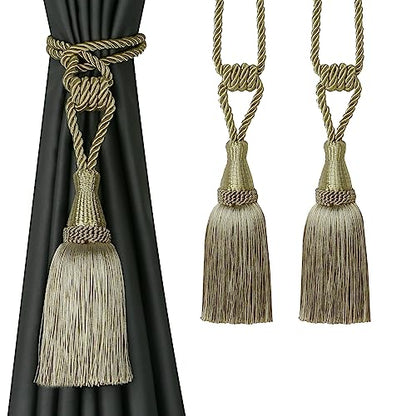 BEL AVENIR 2 Pack Tassel Curtain Tiebacks Handmade Holdbacks (Dark Beige) - color: Dark Beige, size: 2 Pack