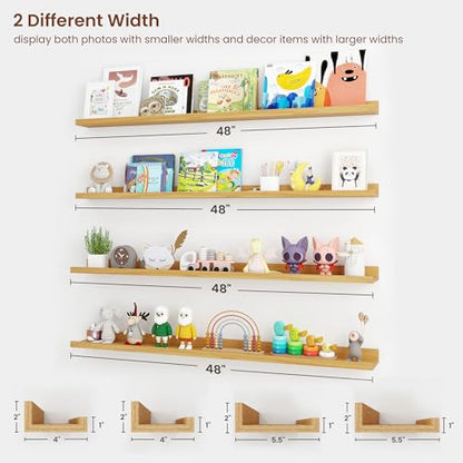 Axeman Picture Ledge Shelf, 48 Inch Oak Floating Shelves Set of 4 - color: Oak, size: 48 Inch