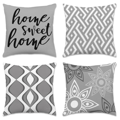 Hexagram Throw Pillow Covers 18x18, Gray Outdoor Pillow Covers Set of 4 - color: Grey, size: 18" x 18" (Pack of 4)
