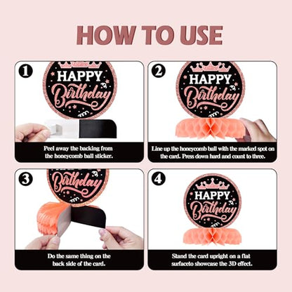 12 Pcs Birthday Table Decorations Glitter Rose Gold Black Birthday Decor - style: Rose Gold Black