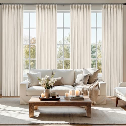 MIULEE Pinch Pleated Thick Linen Curtains 40x94 Inches Birch 4 Panels Set - color: Birch, size: 40"W x 94"L (Pack of 4)