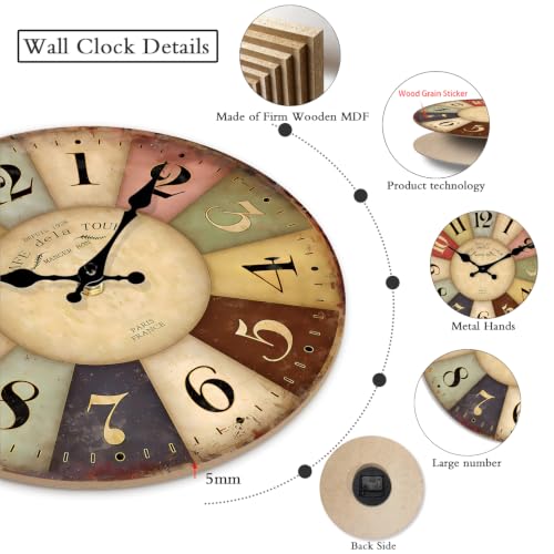 Farmhouse Wood Silent Wall Clocks Battery Operated 16 Inch - color: Colorful1, size: 16 Inch