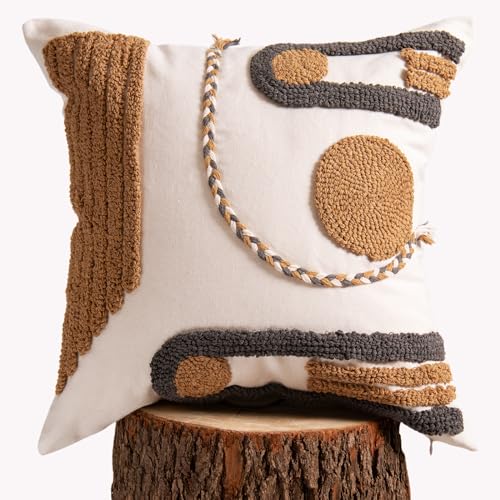 lifein 18x18 Pillow Covers-Throw Pillow Cover Tufted Boho Jacquard Pillow Covers Farmhouse Decorative Pillow Cover Pillow Cases for Gift Couch Sofa Bed Chair Living Room Home Decor - color: D-qr718(1 Pack Without Pillow Insert), size: 18" x 18" (Pack of 1