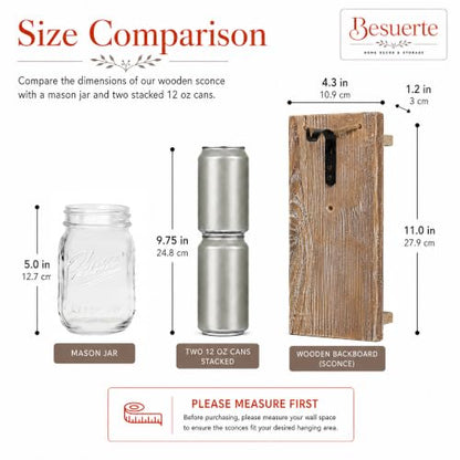 Rustic Mason Jar Sconces Wall Decor, Rustic Brown, Set of 2 - color: 11"H Brown + Hydrangea