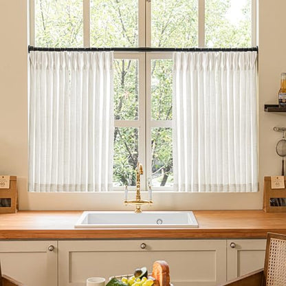 TWODRAPES Pinch Pleated Linen 36 Inch Length Kitchen Curtains 2 Panels Set - color: Natural, size: 40"W x 36"L (Pack of 2)